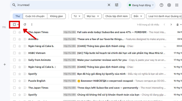 Cách xóa tất cả thư chưa đọc trong Gmail