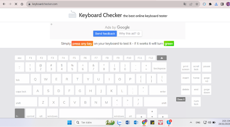 Cách test bàn phím laptop qua website