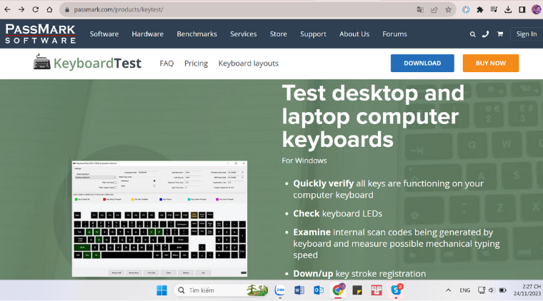 Cách test bàn phím laptop thông qua công cụ, phần mềm