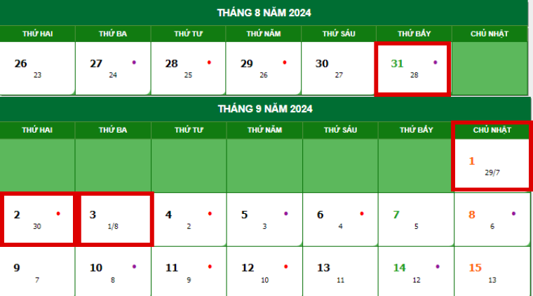 Lịch nghỉ lễ Quốc khánh 2024