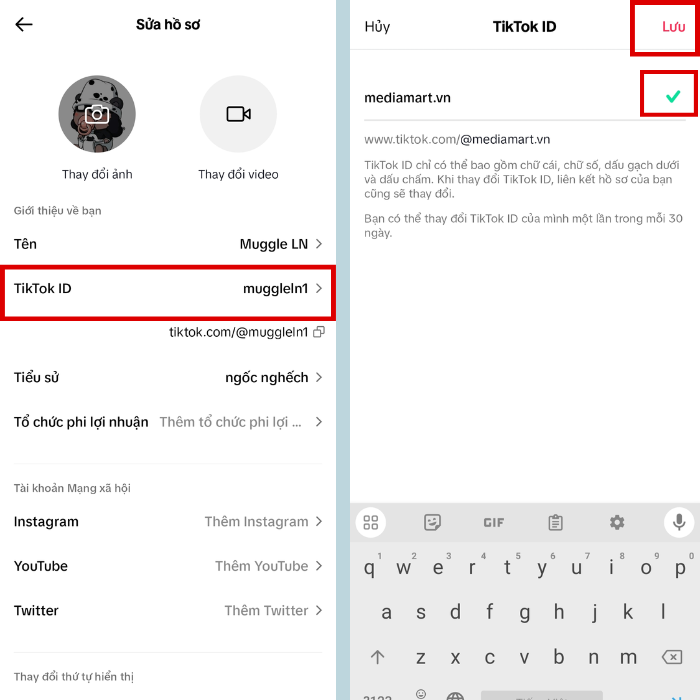 Cách đổi tên người dùng, đổi tên ID TikTok