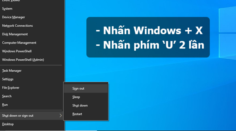 Cách tắt máy tính, laptop bằng bàn phím sử dụng tổ hợp phím Windows+X/u/u