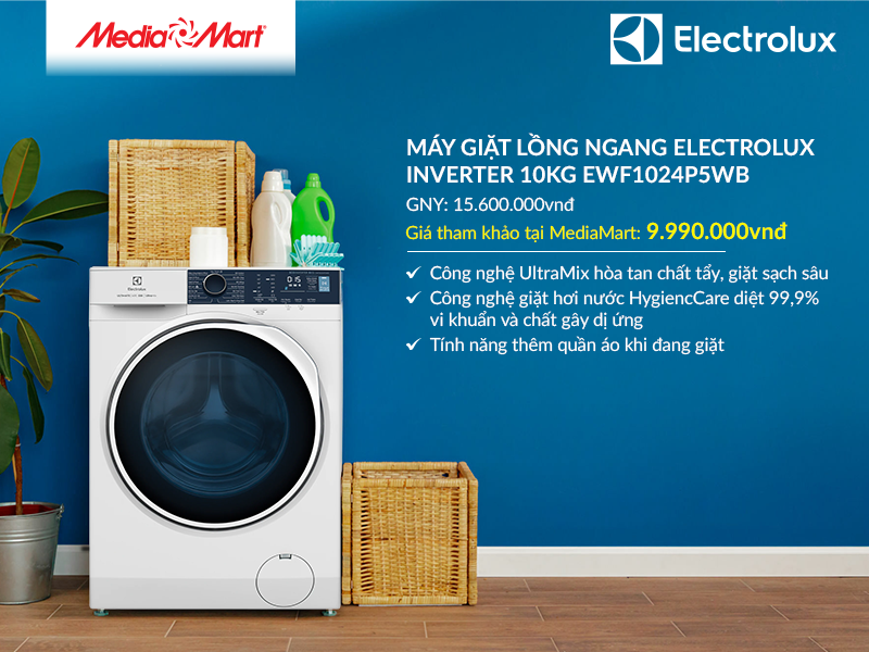 Máy giặt lồng ngang Electrolux Inverter 10Kg EWF1024P5WB