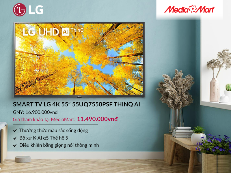 Smart Tivi LG 4K 55 inch 55UQ7550PSF ThinQ AI