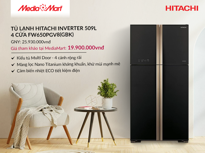 Tủ lạnh Hitachi Inverter 509L FW650PGV8(GBK)