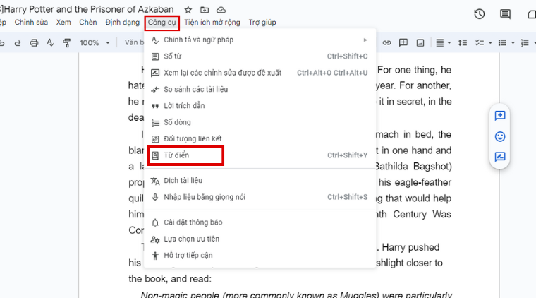 Cách sử dụng từ điển trong Google Docs