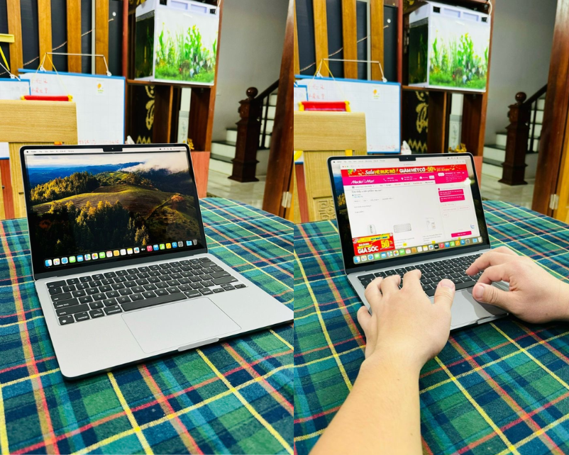 Hình ảnh khách hàng mua và sử dụng MacBook Air M3 tại MediaMart