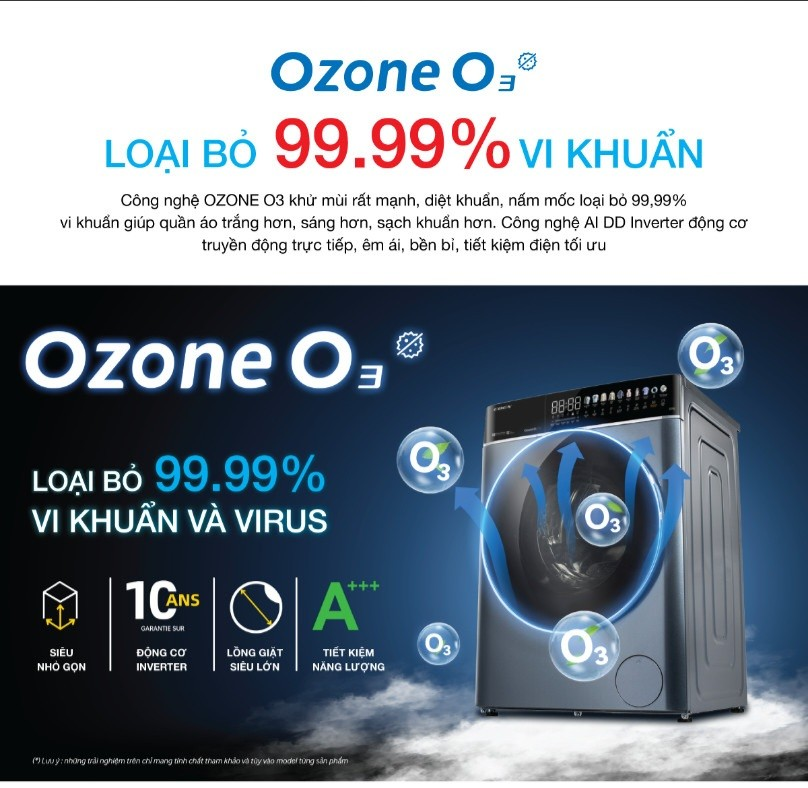 OZONE O3 loại bỏ 99% vi khuẩn và vius
