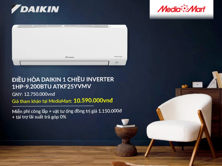 Điều hòa Daikin 1 chiều Inverter 1HP-9.200BTU ATKF25YVMV