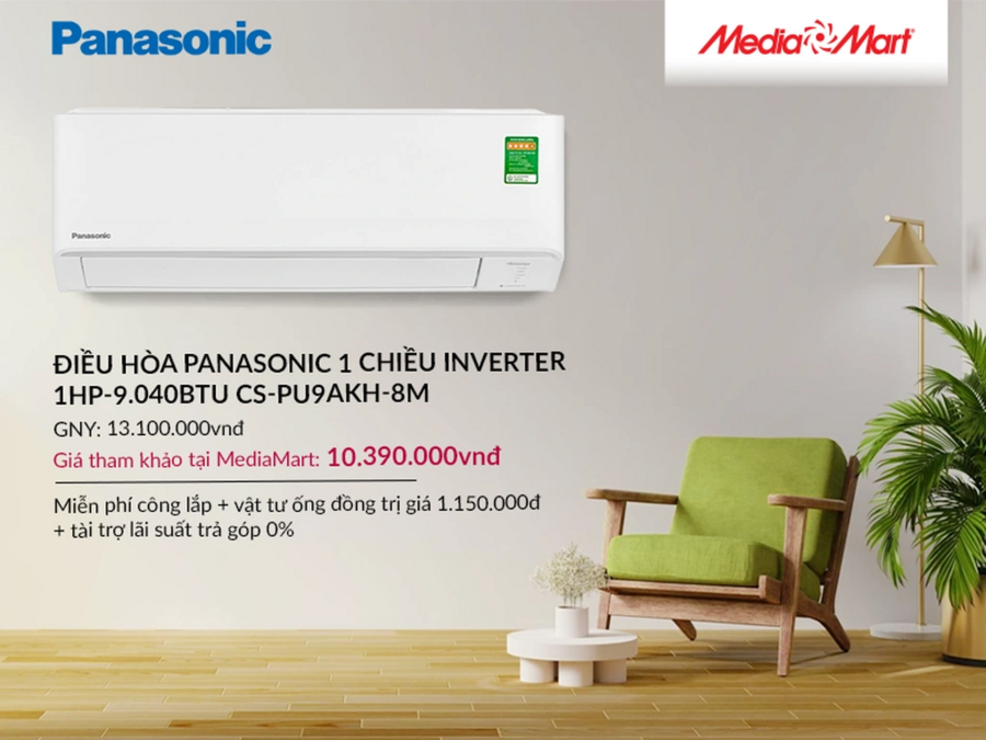 Điều hòa Panasonic 1 chiều Inverter 1HP-9.040BTU CS-PU9AKH-8M