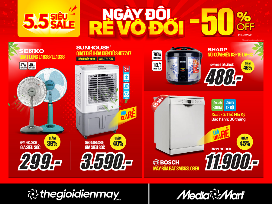 MediaMart 5.5 siêu sale ngày đôi - rẻ vô đối