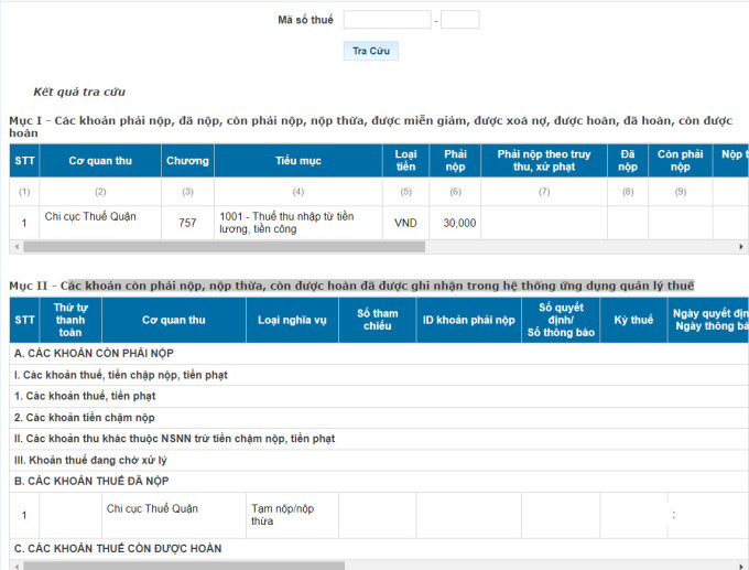 Cách tra cứu nợ thuế thu nhập cá nhân trên website của Tổng cục Thuế