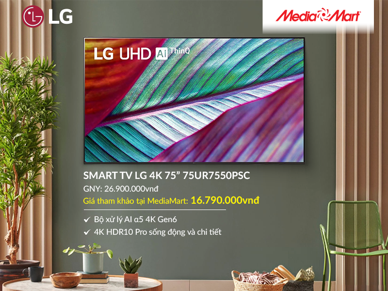 Smart Tivi LG 4K 75 inch 75UR7550PSC ThinQ AI