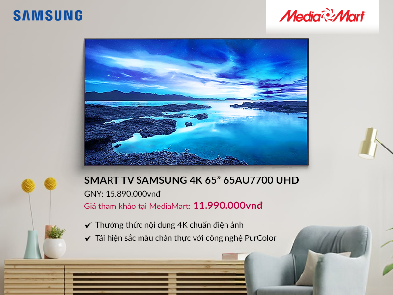 Smart Tivi Samsung 4K 65 inch 65AU7700 UHD