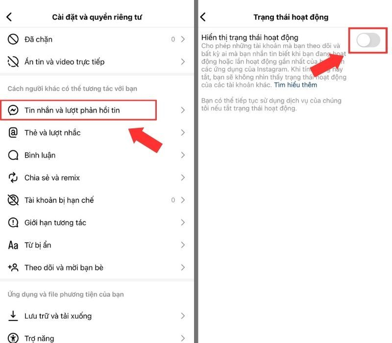 Cách bật/tắt trạng thái hoạt động Instagram trên điện thoại