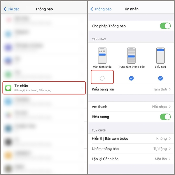 Cách tắt thông báo tin nhắn trên màn hình khóa iPhone