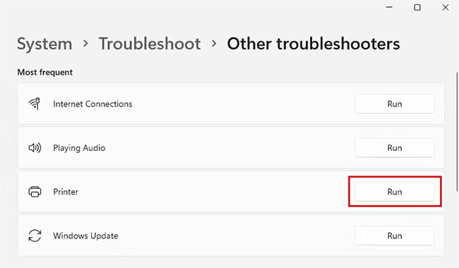 Chạy Printer Troubleshooter