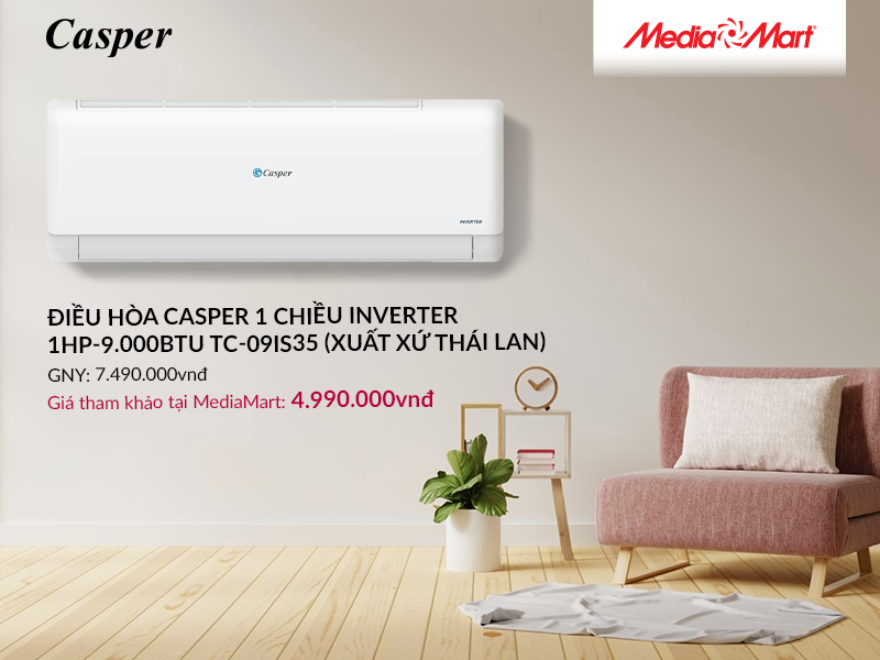 Điều hòa Casper 1 chiều Inverter 1HP-9.000BTU TC-09IS35