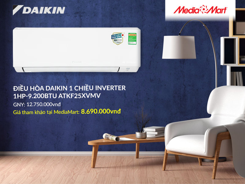 Điều hòa Daikin 1 chiều Inverter 1HP-9.200BTU ATKF25XVMV