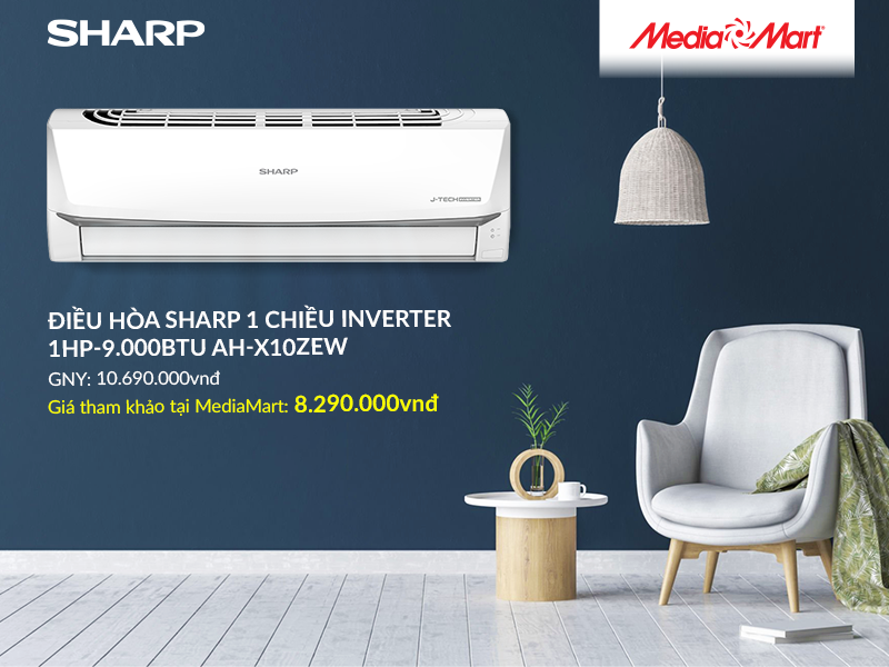 Điều hòa Sharp 1 chiều Inverter 1HP-9.000BTU AH-X10ZEW