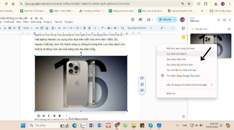 Cách tải ảnh từ Google Docs bằng Keep Notes