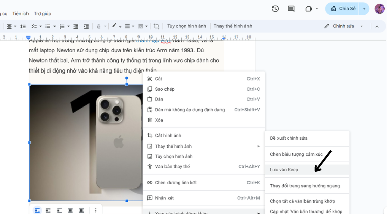 Cách tải ảnh từ Google Docs bằng Keep Notes