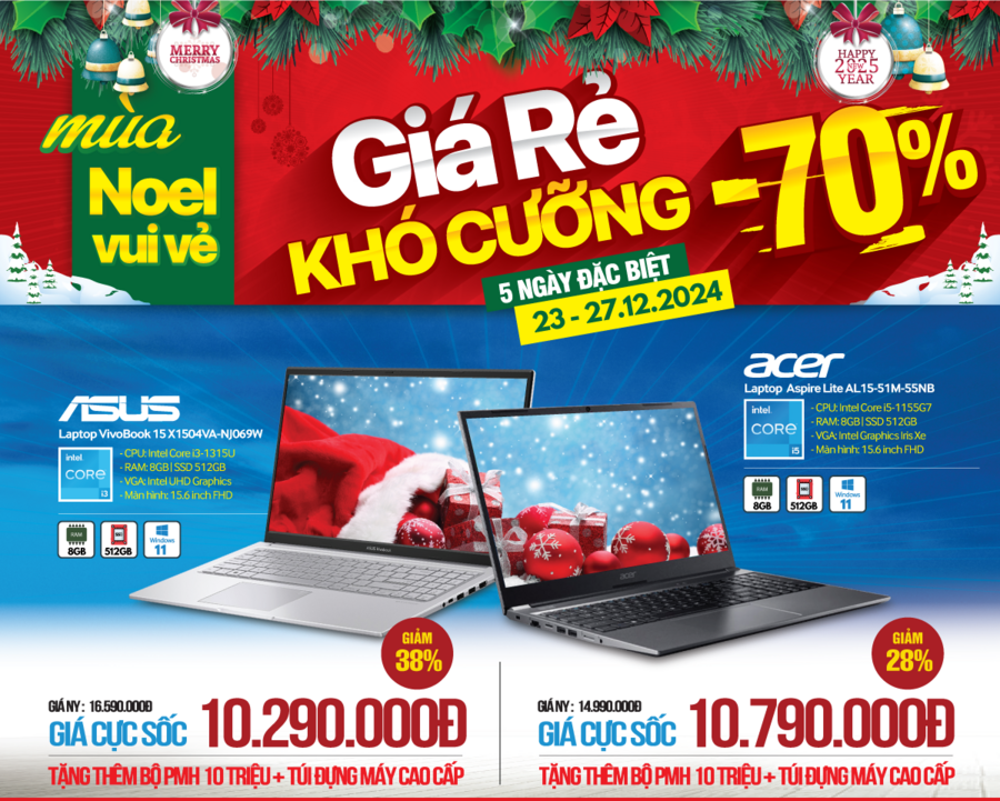 Laptop, điện thoại sale tưng bừng, mừng Noel