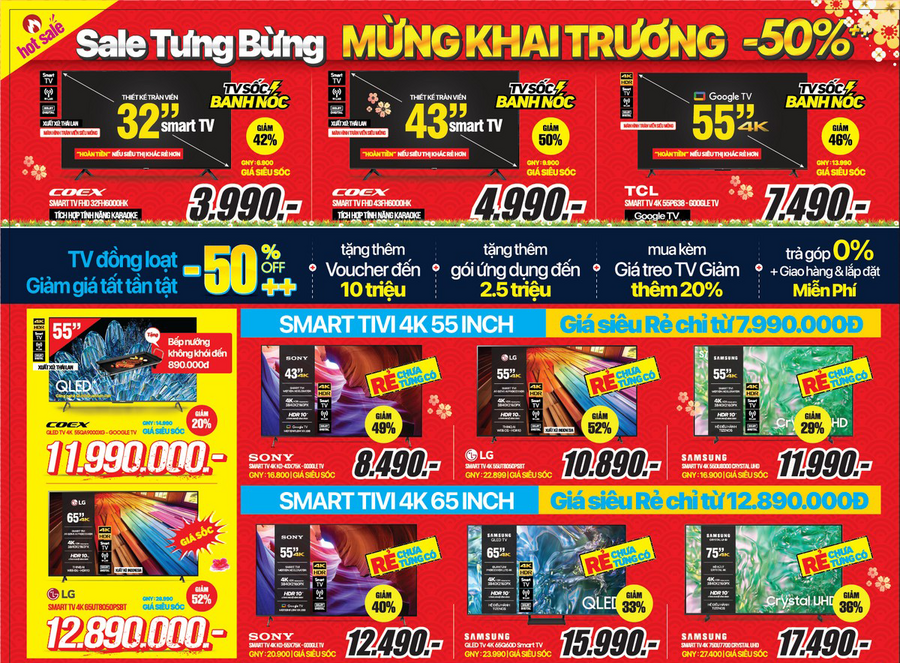 Mừng Khai Trương, Giảm 50% Cho Toàn Bộ TV