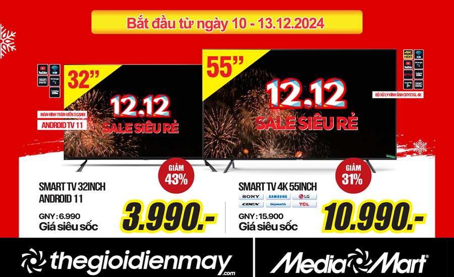 Siêu Sale 12.12-  Tivi giảm tới 50%