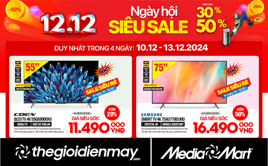 Siêu Sale 12.12-  Tivi giảm tới 50%