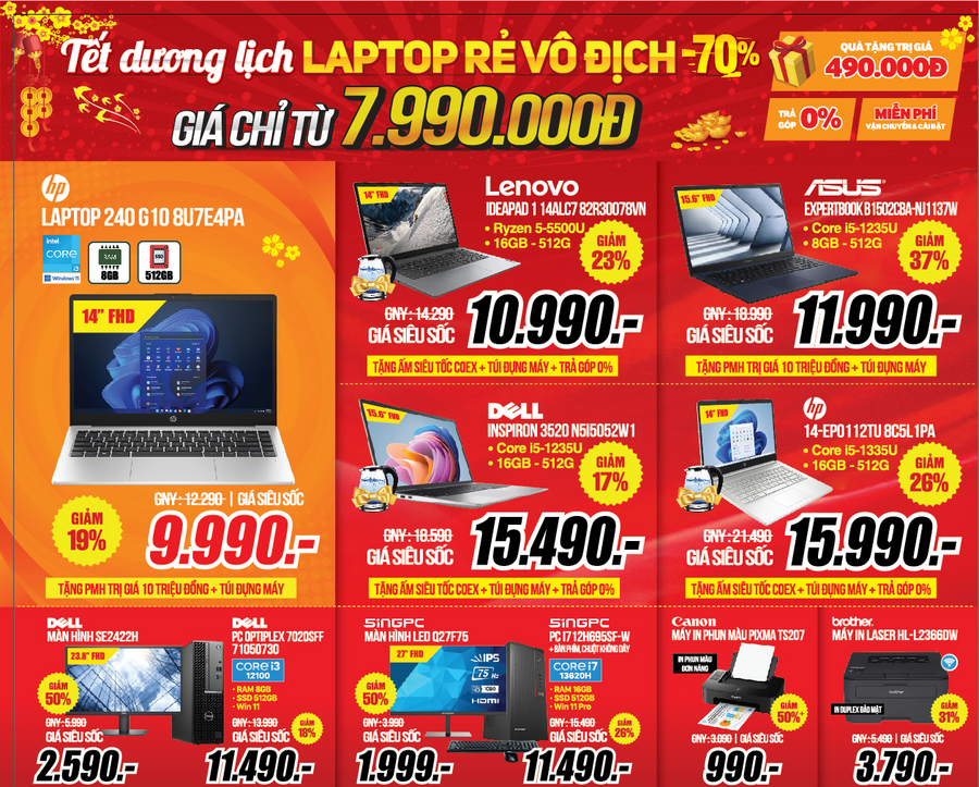 Tết Dương lịch Sale linh đình – Laptop, PC, máy in sale đỉnh nóc