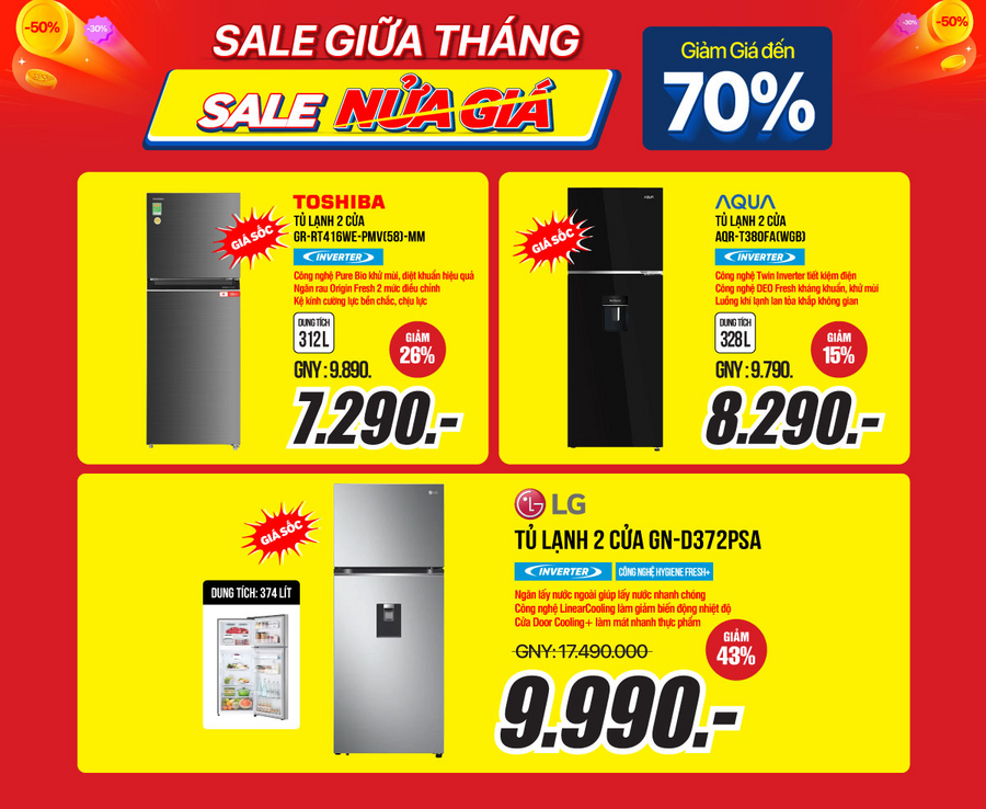 Tủ lạnh, máy giặt sale sập sàn, giá siêu hời