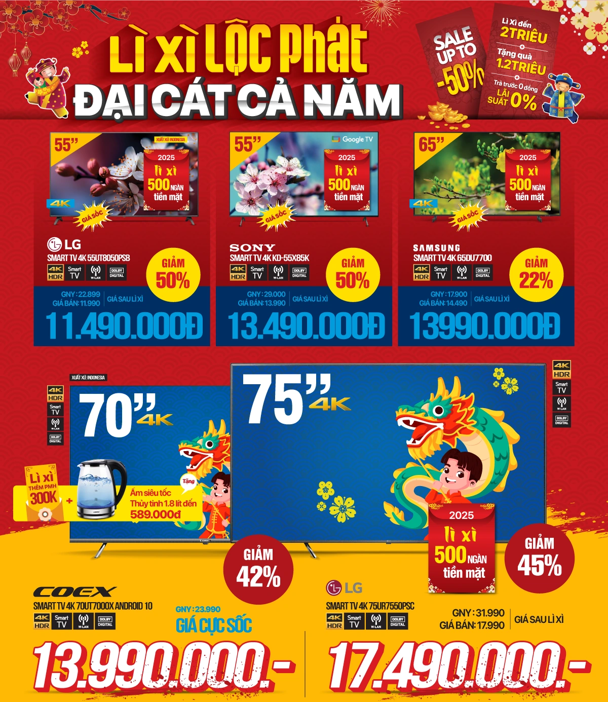 Lì xì đầu năm, TV hạ giá đến 50%