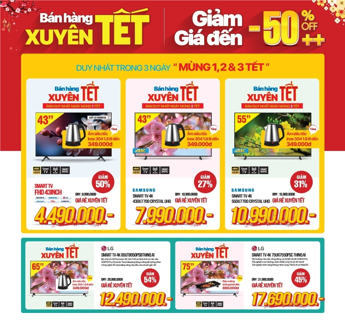 Sale xuyên Tết, TV Giảm to không lo về giá