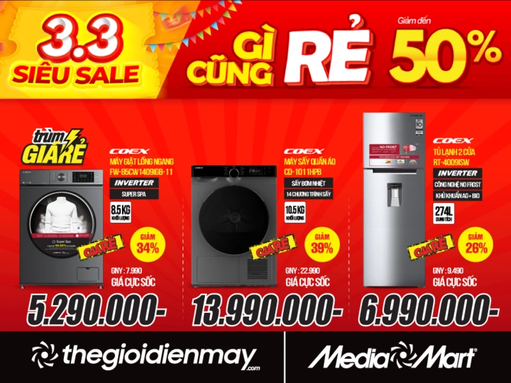 MediaMart khuyến mãi lớn: 3.3 Siêu Sale - Gì cũng Rẻ - giảm giá sâu đến 50% - 3