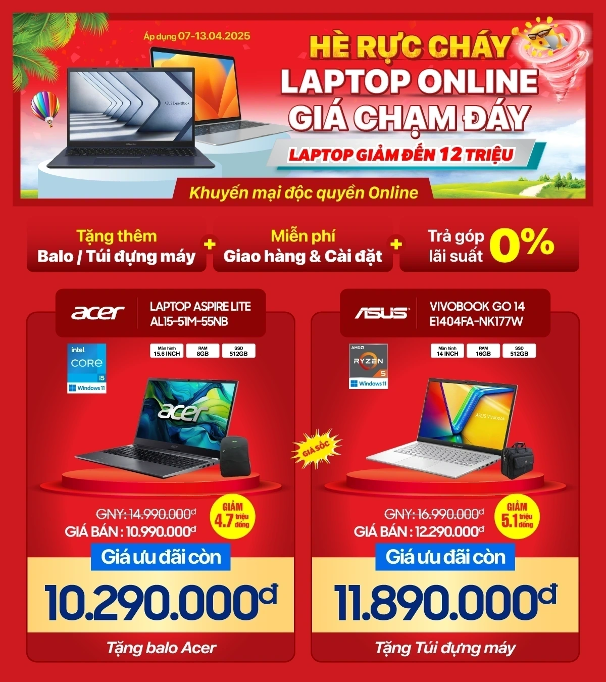 Mua laptop online giá chạm đáy, giảm đến 12 triệu đồng