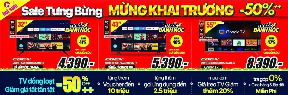 Sale tưng bừng, Mừng Khai Trương, Giảm 50% Cho Toàn Bộ TV