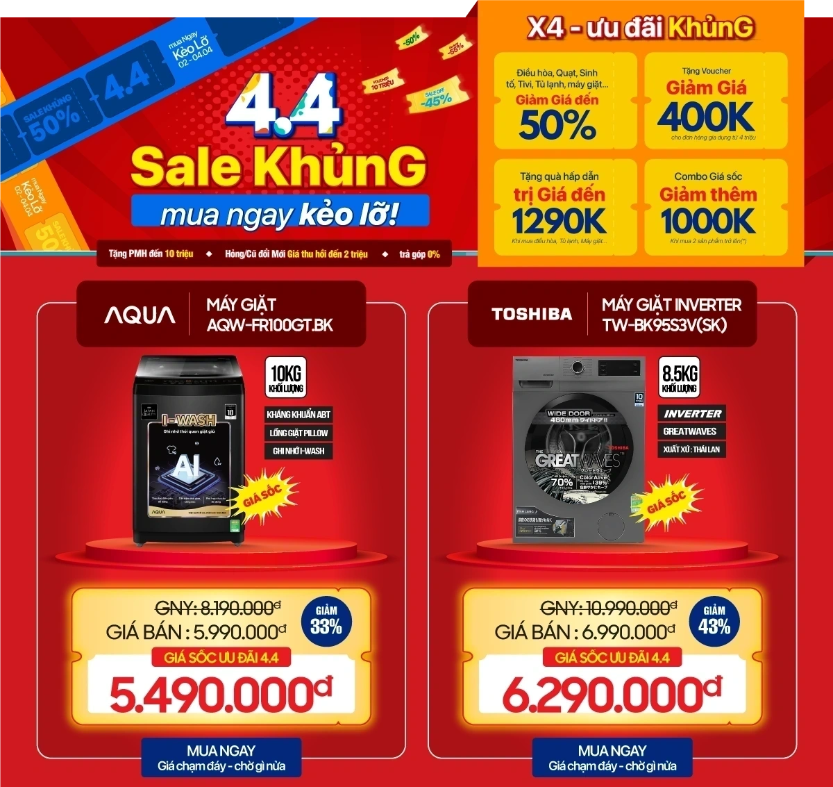 Tủ lạnh, máy giặt giá chỉ từ 4.79Tr - Tặng ngay bộ quà gia dụng trị giá tới 1.29Tr