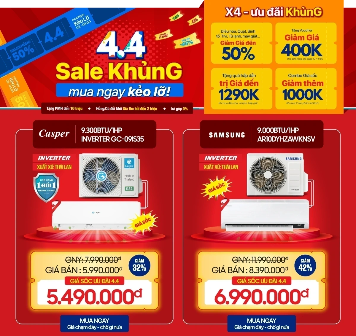 Tủ lạnh, máy giặt giá chỉ từ 4.79Tr - Tặng ngay bộ quà gia dụng trị giá tới 1.29Tr