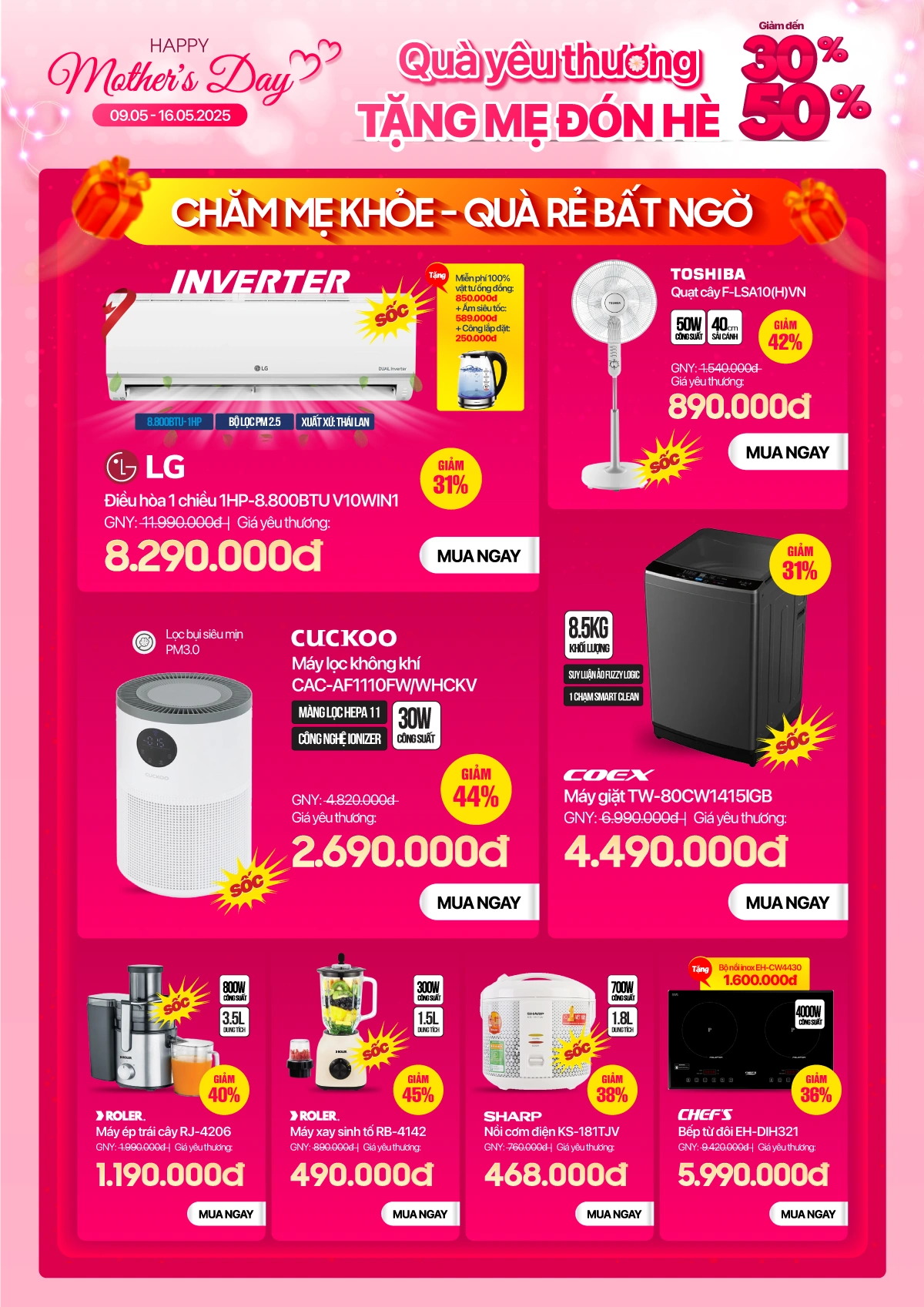 Chăm mẹ khỏe, quà rẻ bất ngờ - giảm đến 50%