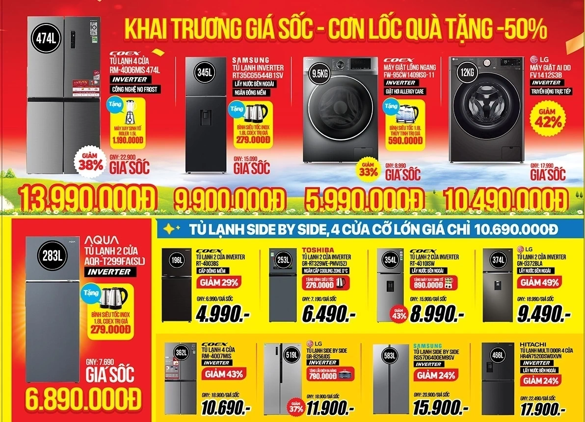 Cơn lốc quà to, mua điện máy không lo (-50%++)