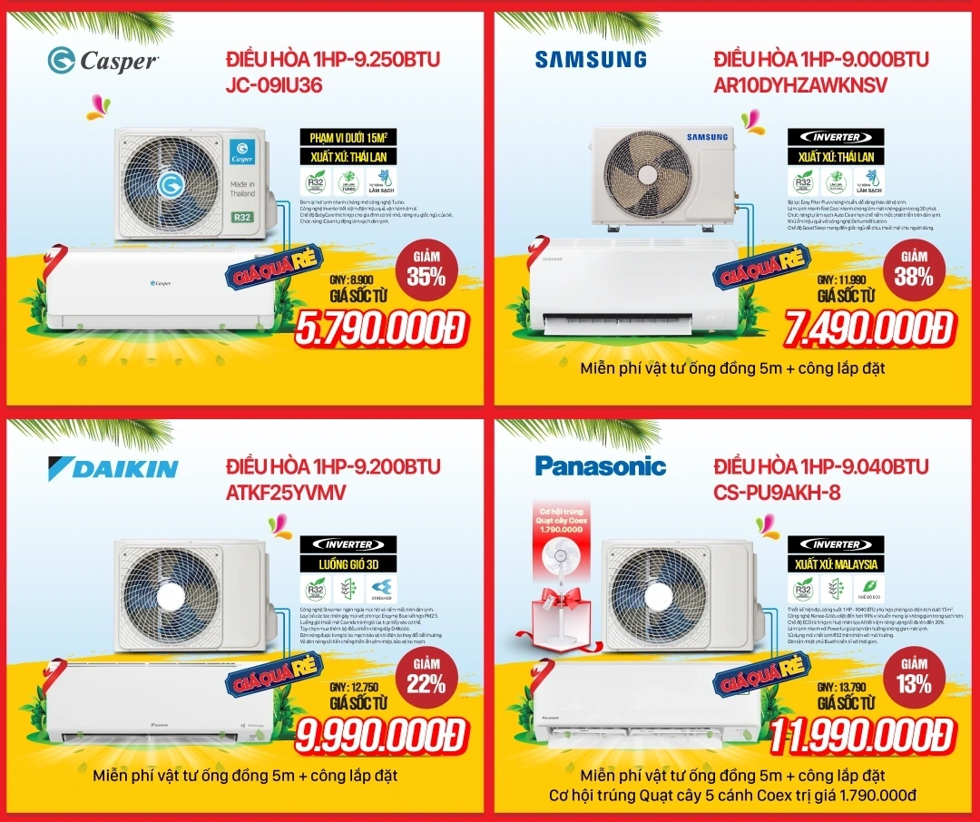Điều hòa 9.000BTU sale lớn, giá chỉ từ 4,89 triệu đồng