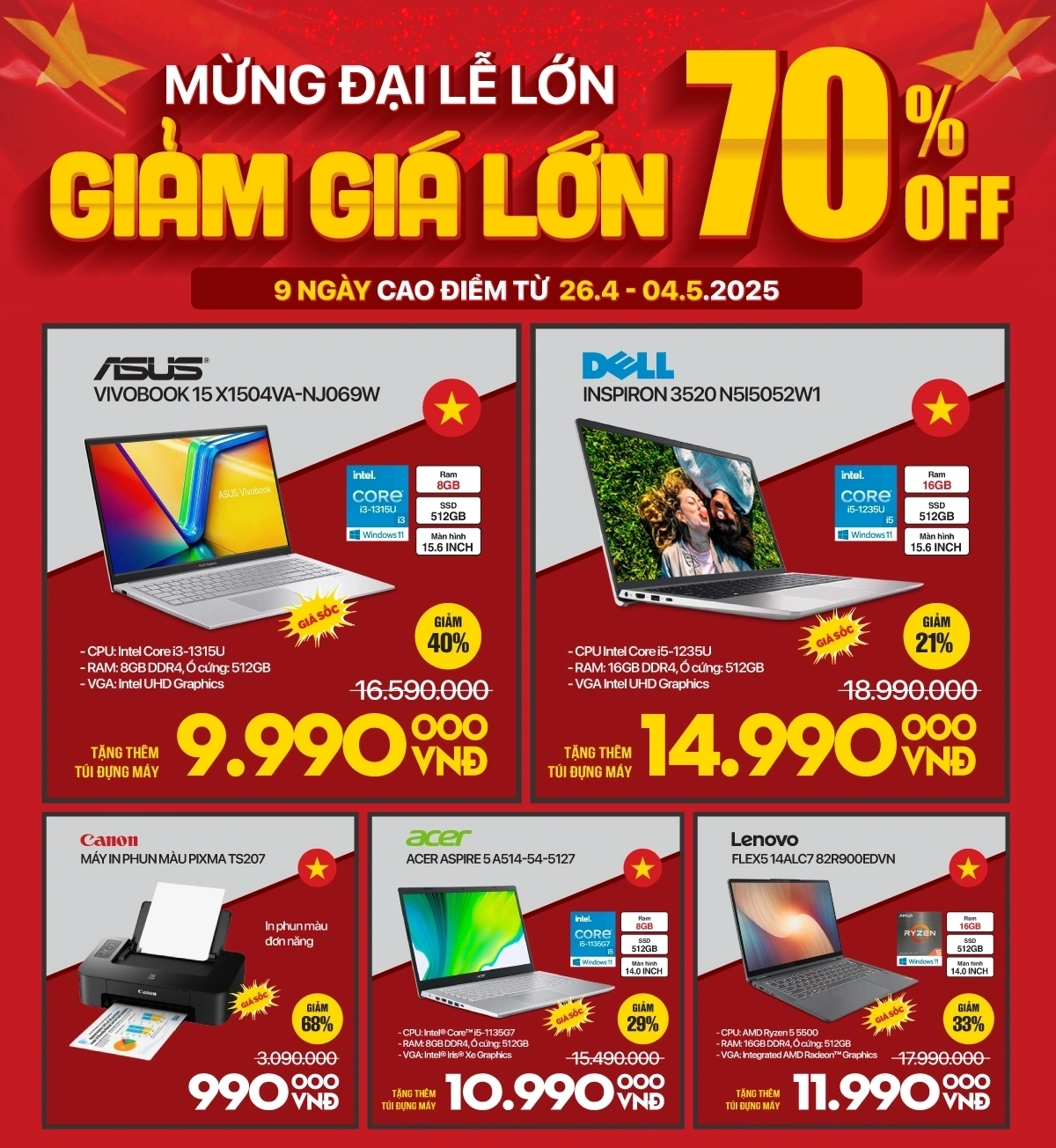 Laptop, điện thoại... giảm đến 12tr, quà tặng giá trị đến hơn 1 triệu đồng