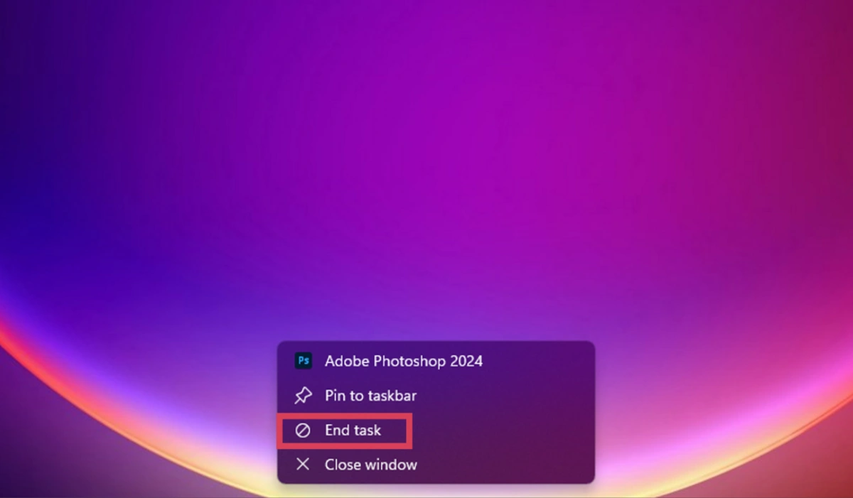 Nhấp chuột phải chọn nhanh End Task 