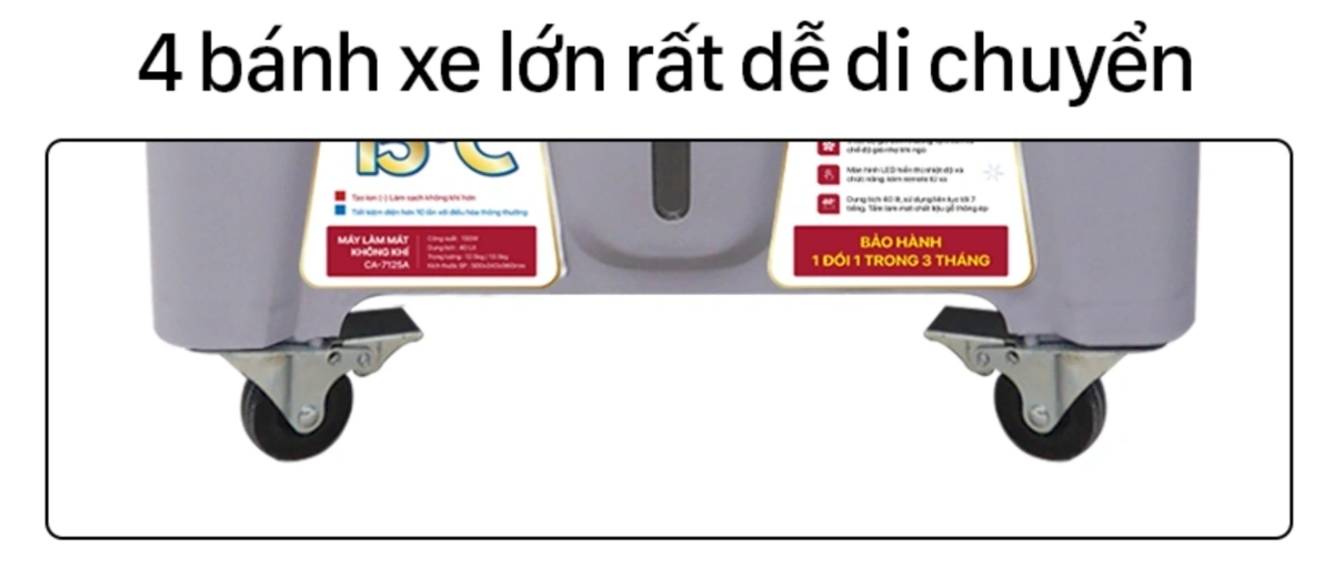 Quạt có 4 bánh xe lớn dễ di chuyển