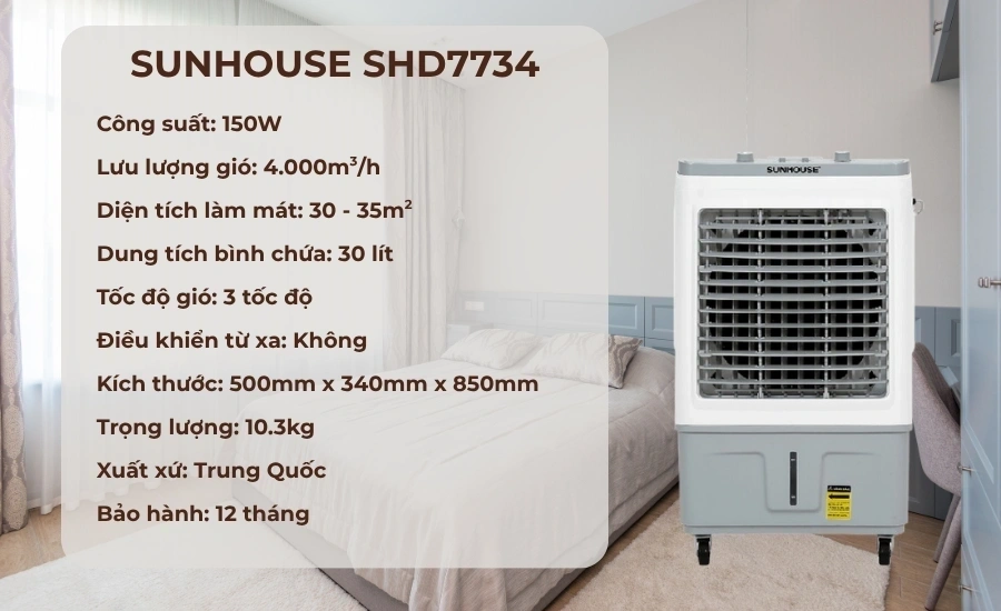 Quạt điều hòa 30L Sunhouse SHD7734 sự lựa chọn cho ngôi nhà nhỏ