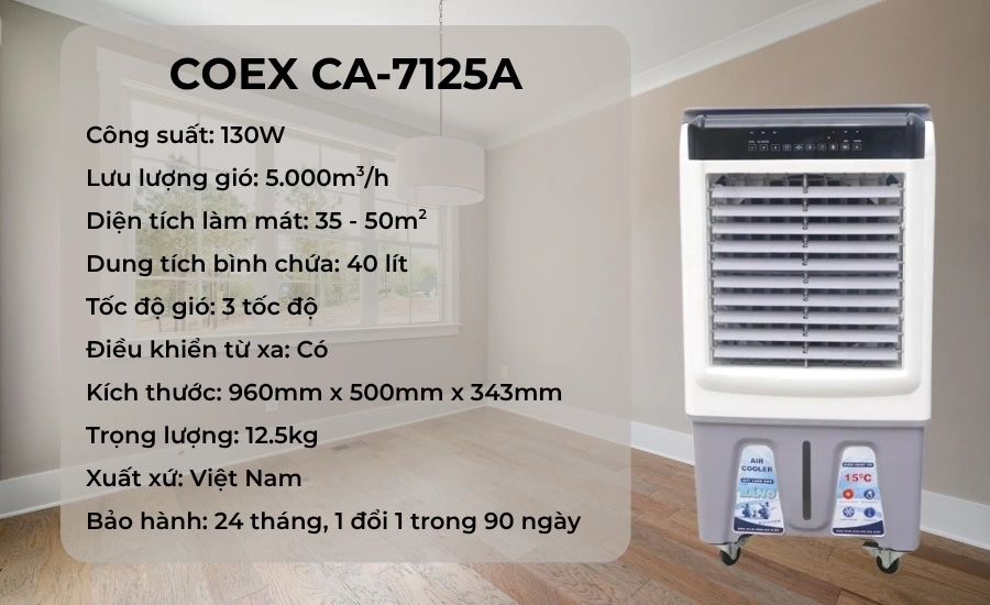 Quạt điều hòa COEX CA-7125A là thiết bị làm mát hoàn hảo cho các căn hộ nhỏ
