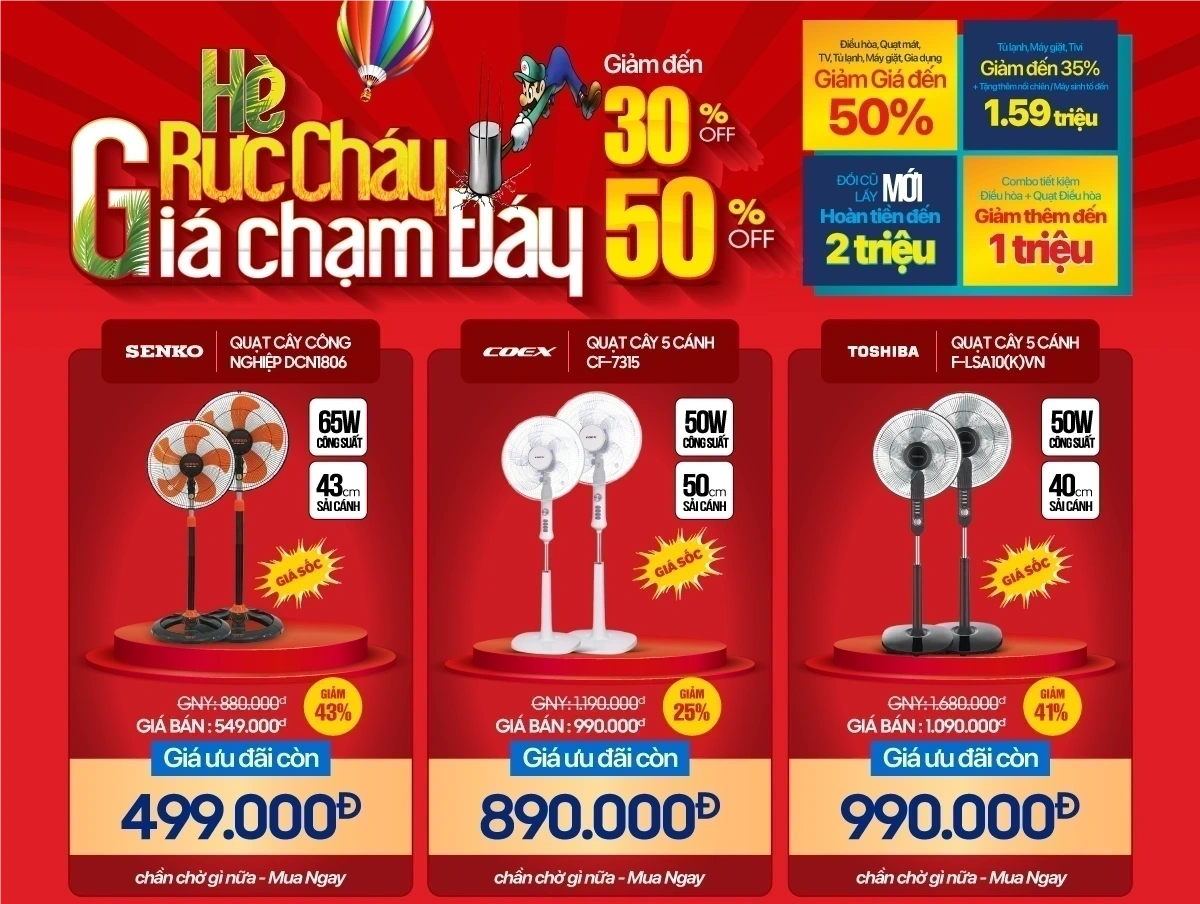 Quạt sàn, quạt cây, quạt treo tường... deal hời, giá lời, giảm đến 50%++