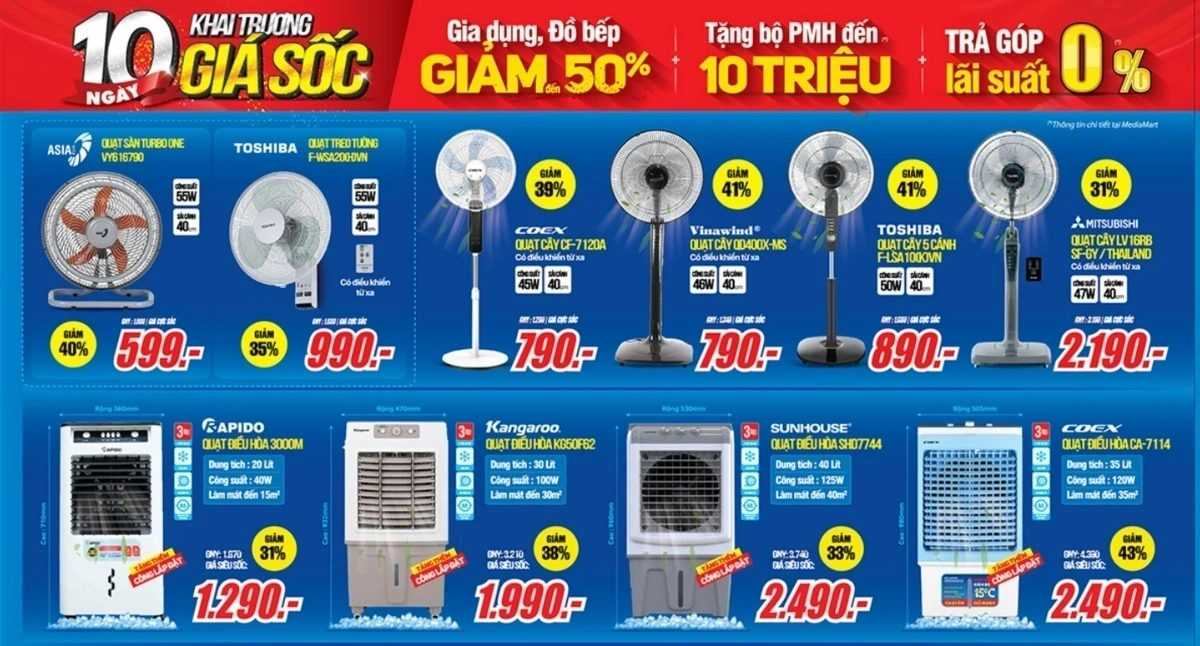 Siêu DEAL gia dụng, giá khai trương giảm đến 50%