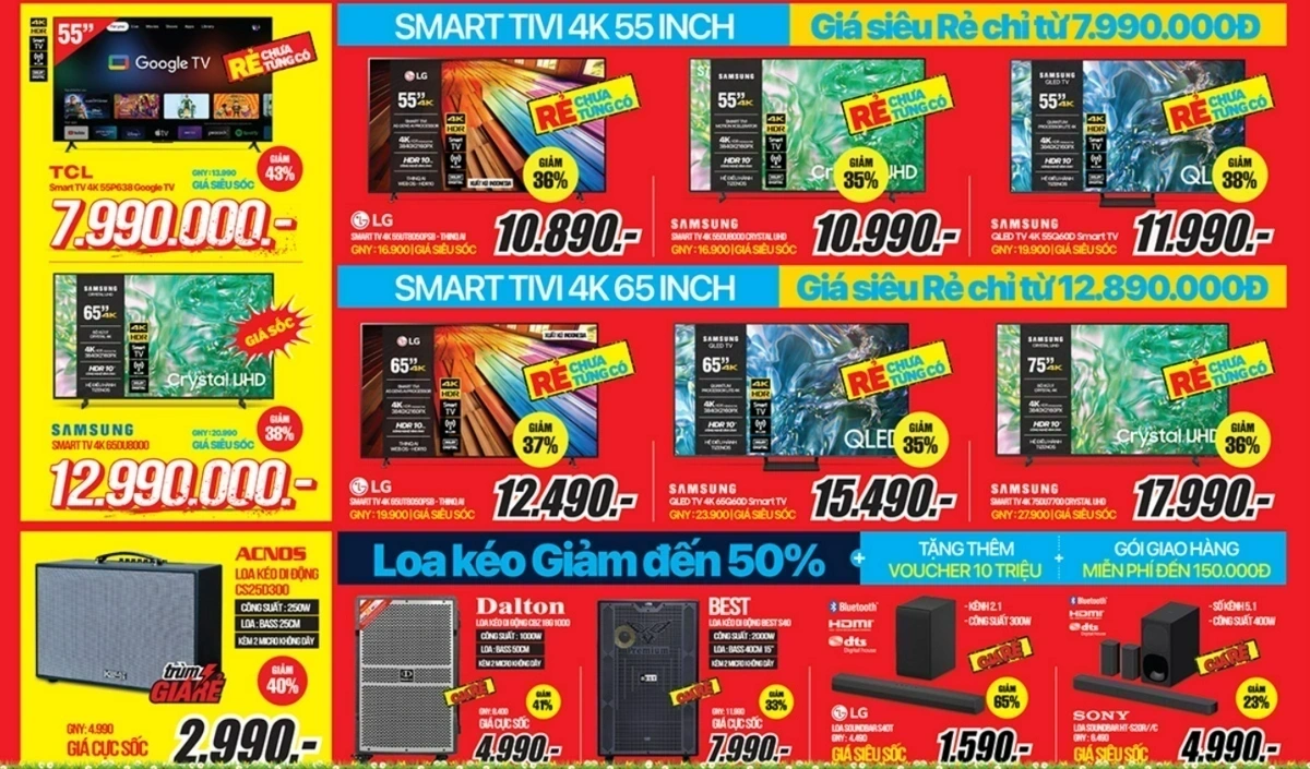 Tivi, loa kéo sale giá sốc, mừng khai trương tài lộc